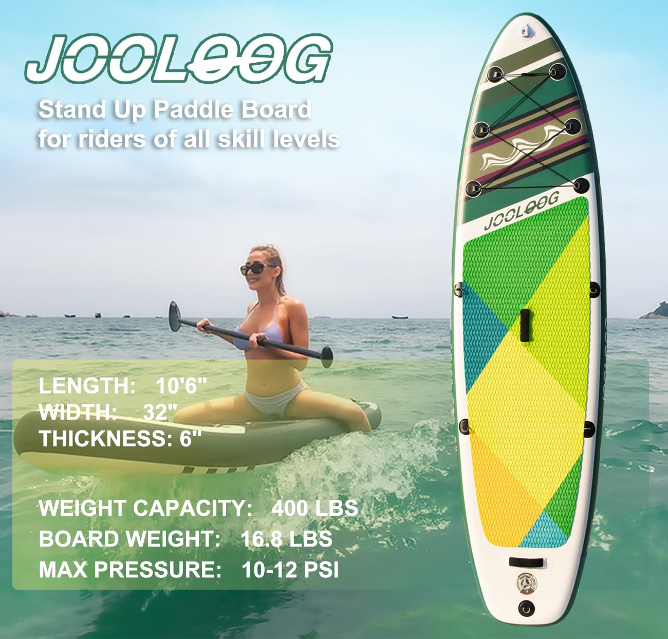 Inflatable Stand Up Paddle Board with Seat, 10'6" SUP 440LBS, Recreational Paddleboard for Adults Beginners, Blow Up Paddle Board with Fishing Design, Camera Mount, Cooler Bag & Full Accessories