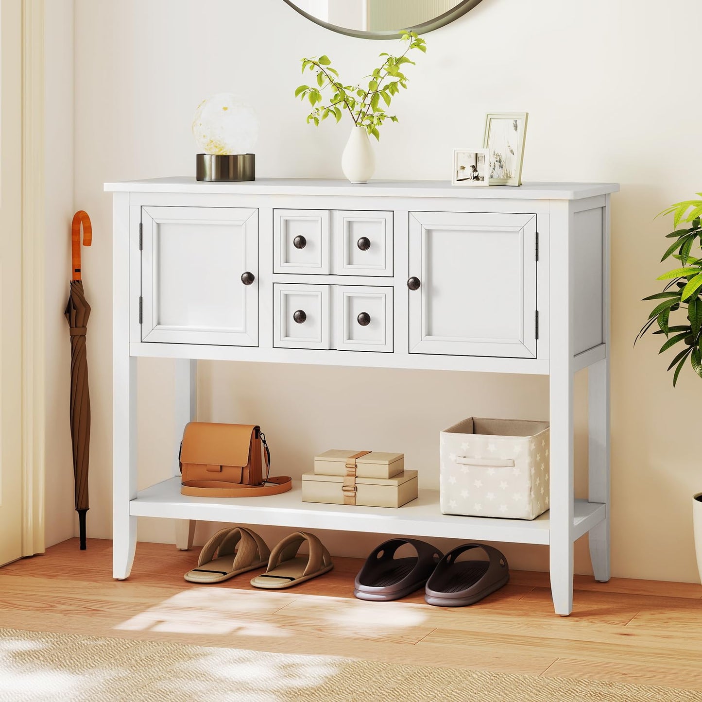 Giantex Sideboard Buffet Cabinet with Storage, 42’’ Wood Credenza, Accent Coffee Bar Cabinet with Open Shelf, 2 Drawers & 2 Doors, Buffet Table for Entryway, Kitchen, Living Room, Hallway, White