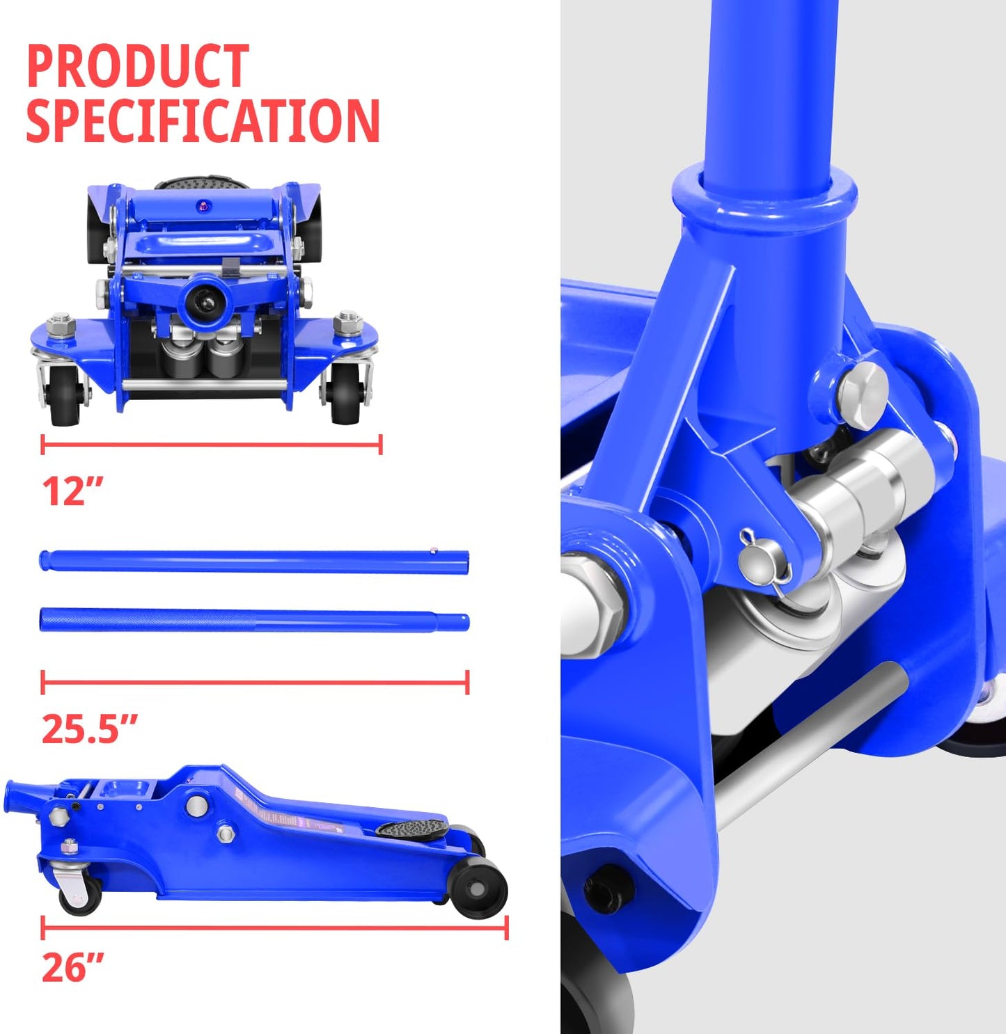 DNA Motoring Low Profile Hydraulic Trolley Service/Floor Jack, 4 Ton (8000 lbs) Capacity, Lifting Range 4.5"-20",Blue,TOOLS-00308