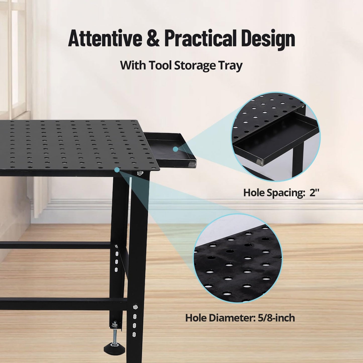 36"x24" Welding Table - Heavy Duty 1200LB Capacity Steel Workbench with Locking Casters, 5/8" Fixture Holes & Tool Tray, Portable Welding Work Table for Garage, Shop