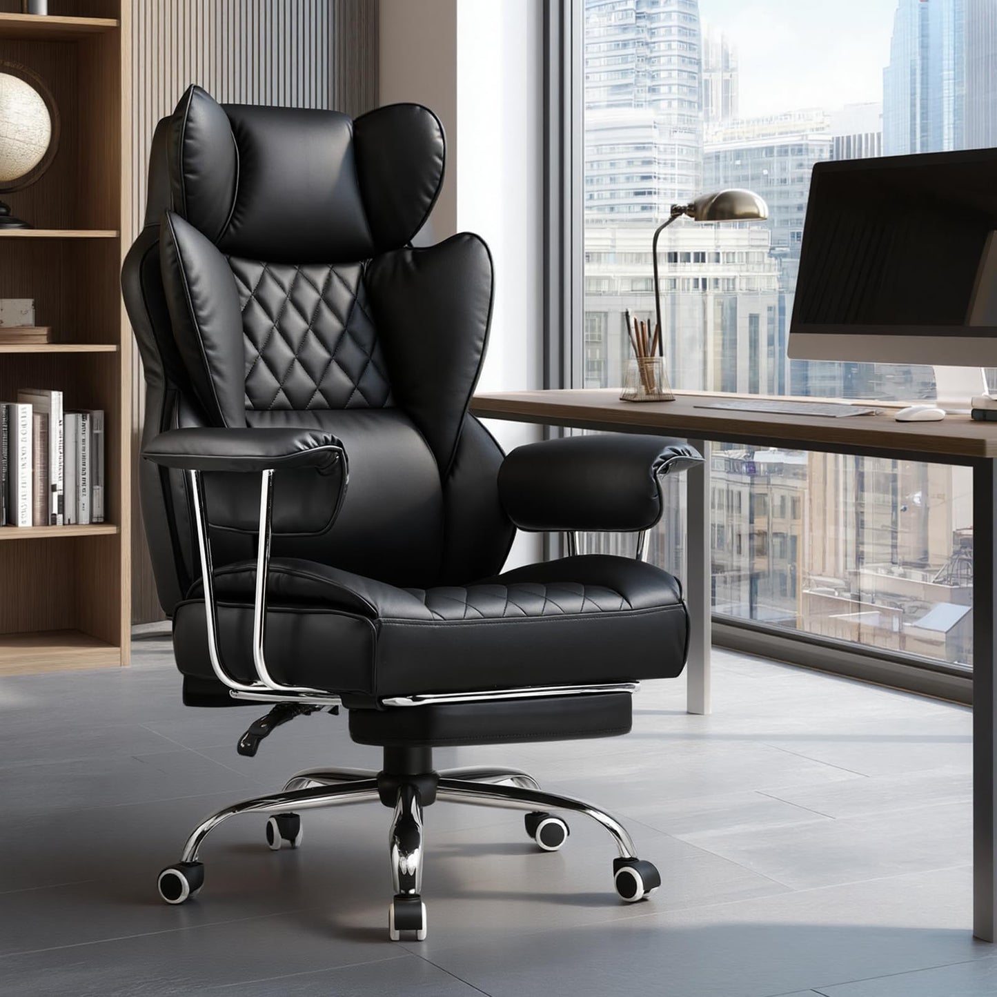 GTPLAYER Gaming Chair,Office Chair with Pocket Spring Lumbar Support, Ergonomic Comfortable Wide Office Desk Computer Chair with Outward Fixed Soft Armrests and Footrest (PU Leather, Black)