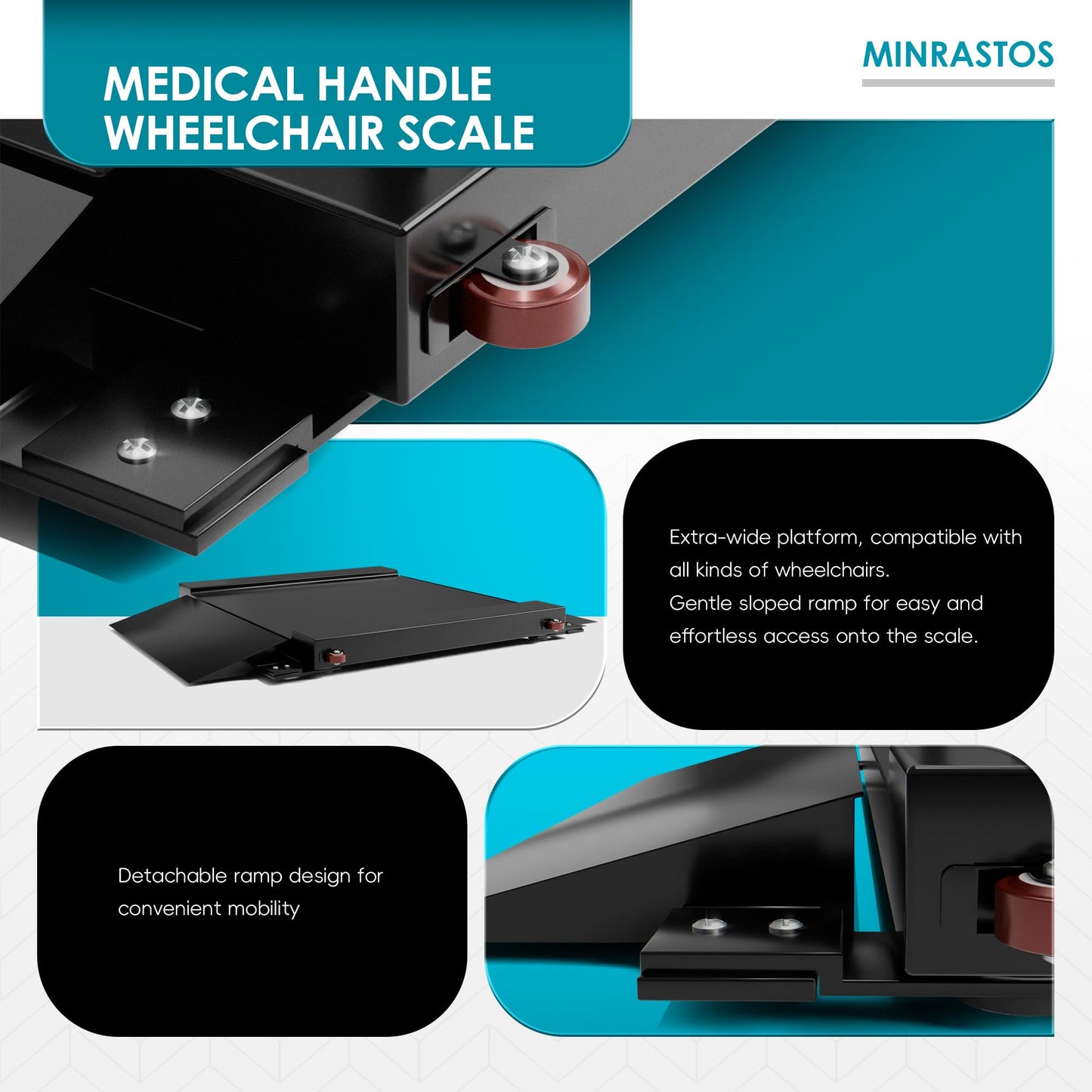 Wheelchair Scale with Dual Detachable Extended Ramp for Home Use Medical Portable Light Weight Digital Scale 1000x0.1lb Precision