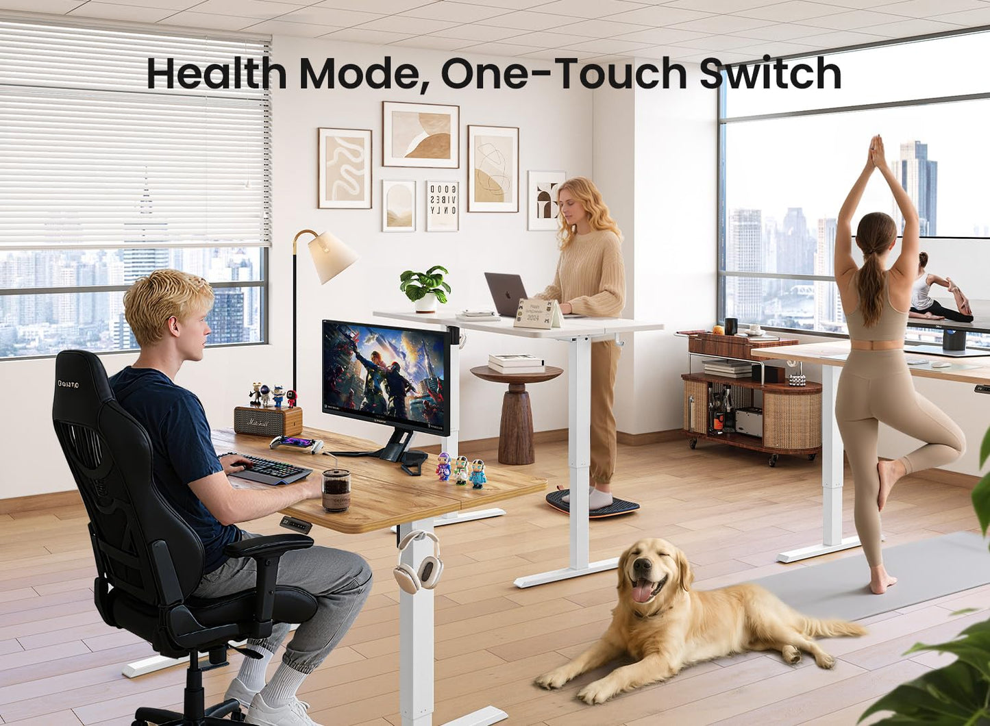 BANTI 63 × 28 Inches Standing Desk, Ergonomic, Electric Height Adjustable, Sit and Stand Up, Computer Desk with a Deeper Desktop, White Frame/Whitetop