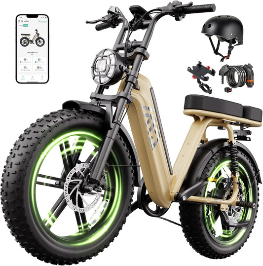 TST Electric Bike for Adults 1500W Peak 20" Fat Tire All-Terrain E-Bike 60 Miles Electric Dirt Bike for Road Sand Mountain Snow - 48V 15AH Battery Safety Tested to UL 2849 Powered
