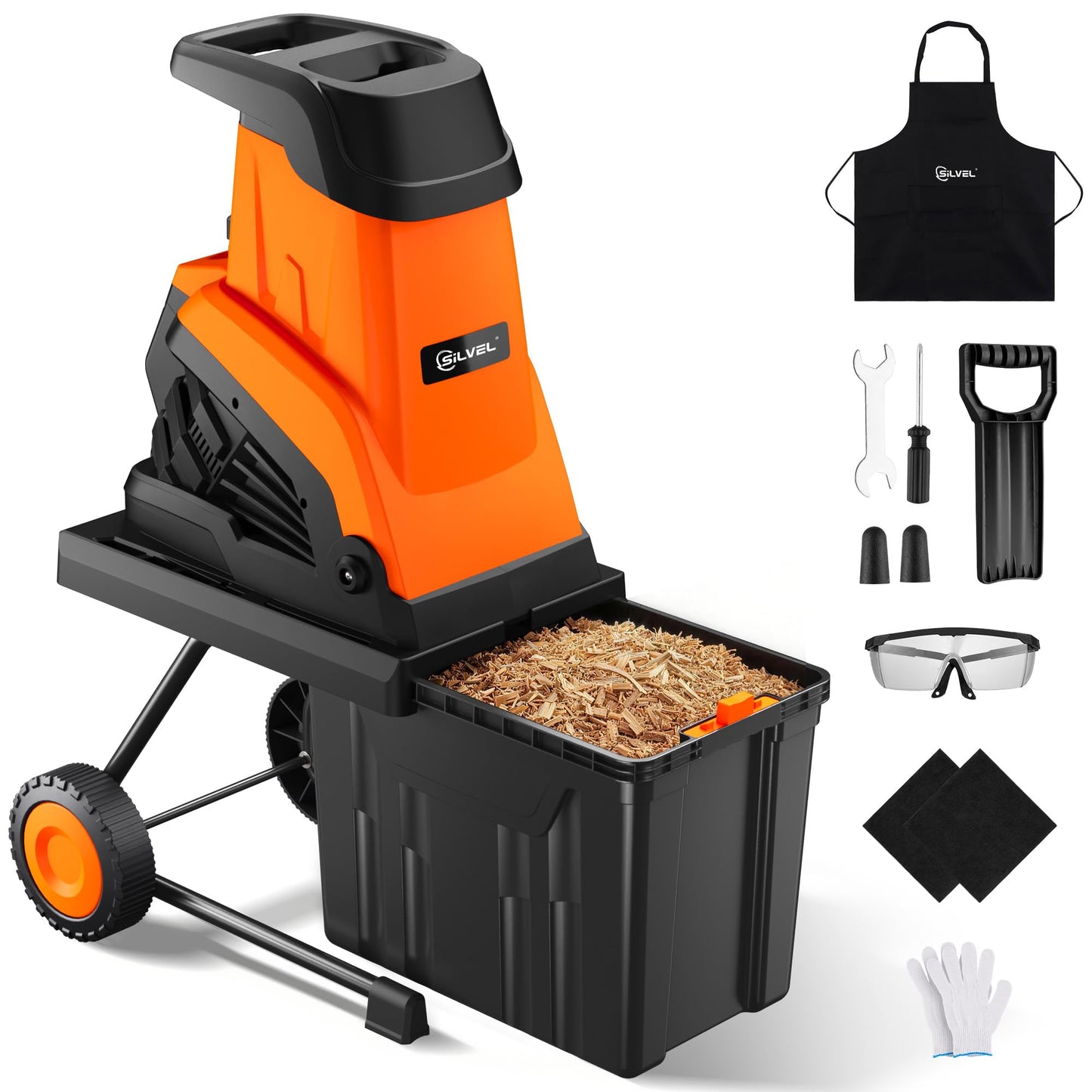 SILVEL Wood Chipper Shredder,1800W Cutting Diameter of 1.77 inch with 10 Gallon Large Collection Bin, 15-Amp Electric Wood Chipper Shredder for Fast Cleanup, Ideal for Branches, Garden Waste