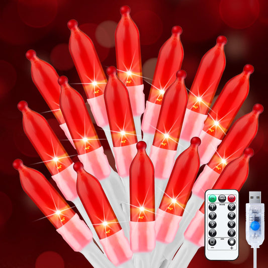 Minetom 100 LED Mini String Lights, 39 Feet, USB Operated, Waterproof, Red, Indoor Holiday Decor, Model 81f52da7-2600-4e92-a