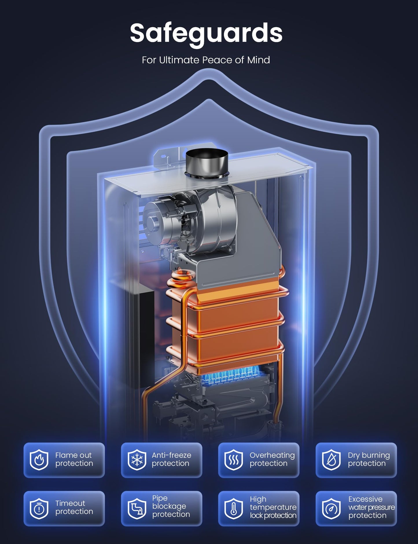 Tankless Water Heater Natural Gas, Indoor Max 4.3 GPM, 100,000 BTU, Instant Hot Water Heater for Home, Apartment, Commercial Setting, Vent Pipe Included, within 1℉ Stable Temp, LED Digital Display