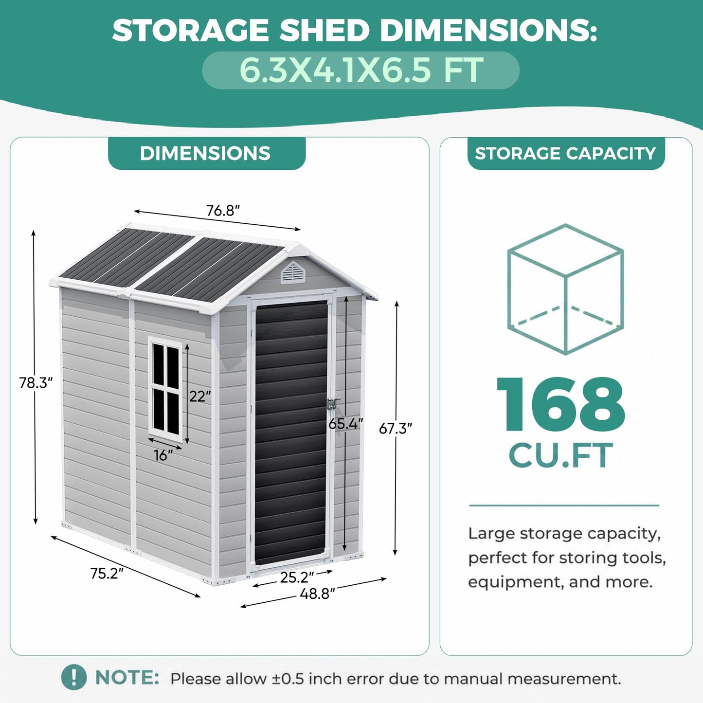 SENYUN 6x4 FT Resin Storage Shed with Floor, Lockable Doors and Window, Outdoor Garden Shed for Backyard, Patio, Lawn, Plastic Shed for Bike, Tools, Grey