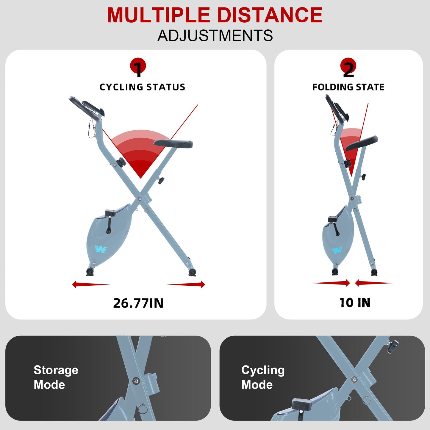 BARWING Folding Exercise Bike Stationary Bikes for Home，3 in 1Exercise Bikes for Seniors, Indoor Workout Bike Cycling Bike with 16-Level Adjustable Resistance,330LB Capacity(Grey)