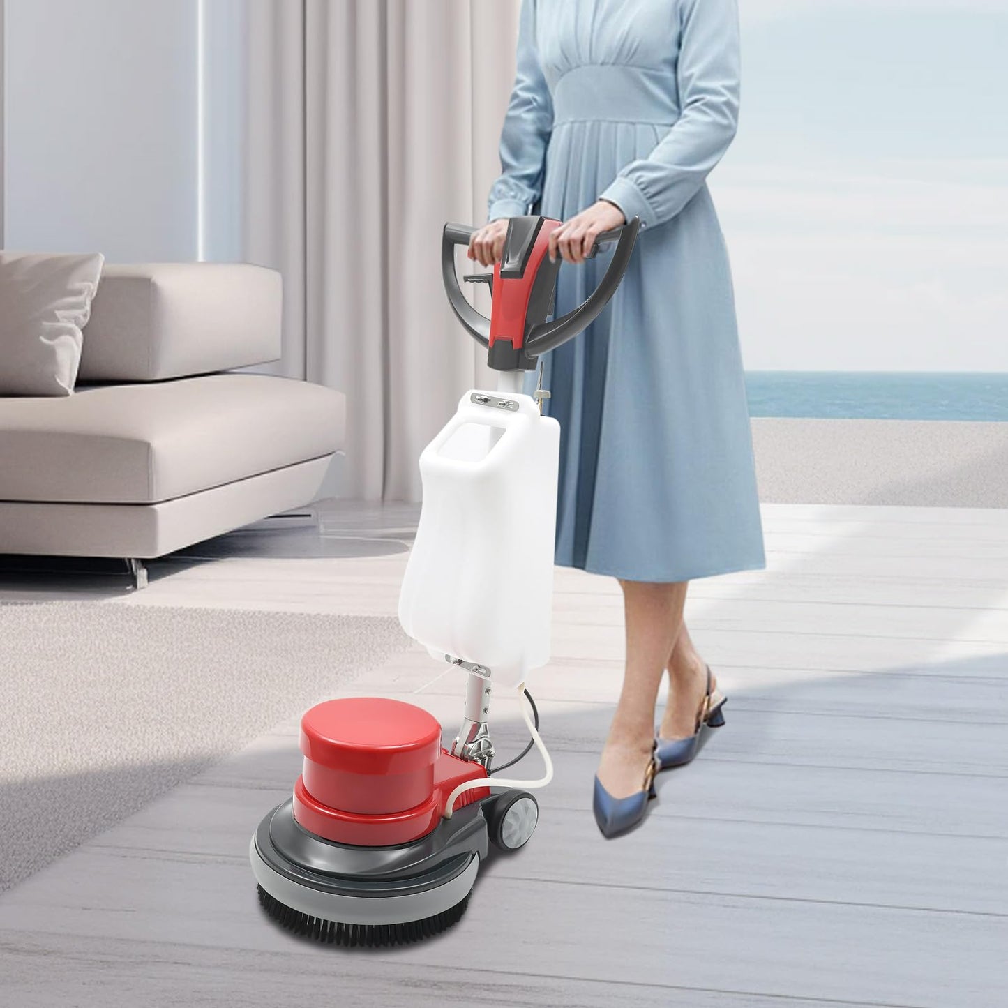 1100W Electronic Floor Cleaning Machine,Commercial Floor Cleaner Machine, Multi-Purpose Carpet Cleaning Machine for Home,Floor Scrubber & Polisher, Large Water Tank, 39-Foot Long Cord