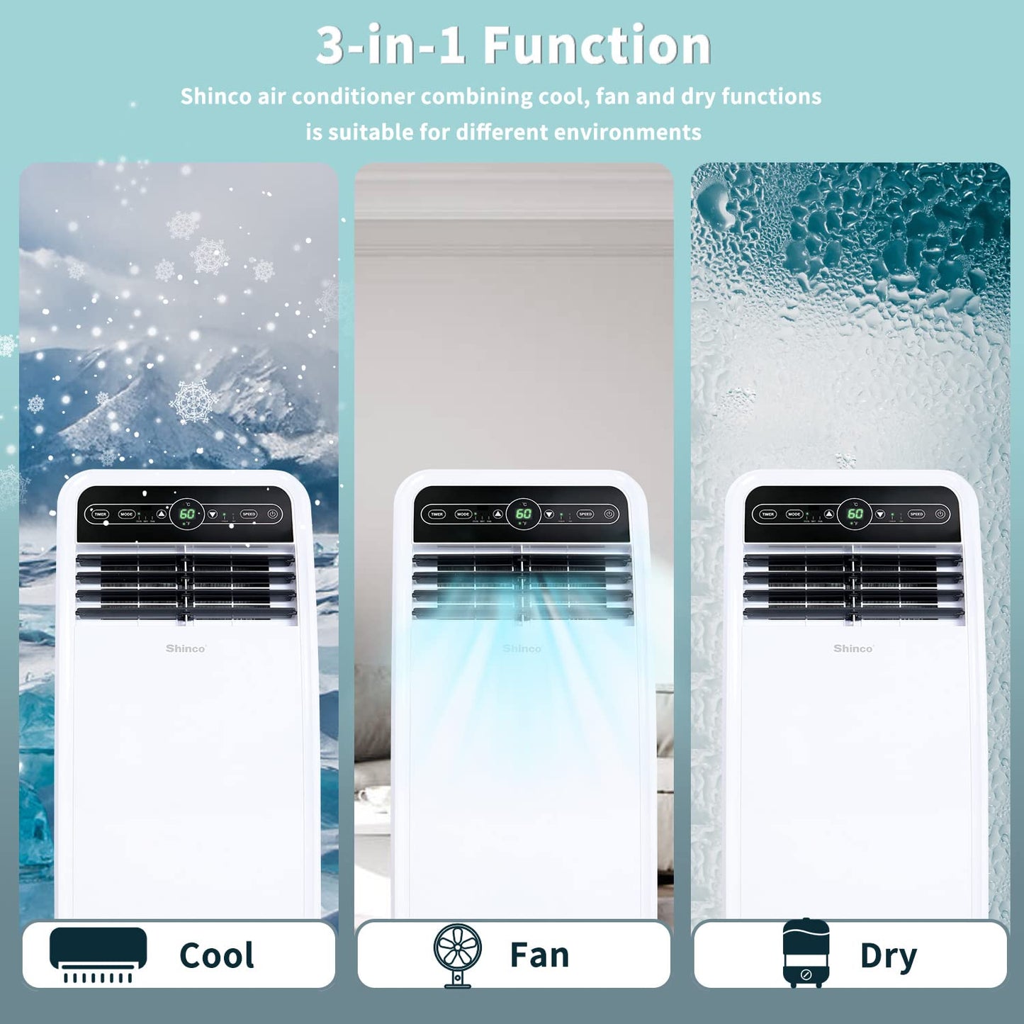 Shinco 8,000 BTU Portable Air Conditioner, AC Unit with Built-in Cool, Dehumidifier & Fan Modes for Room up to 350 sq.ft, Conditioner Remote Control, 24 Hour Timer, Installation Kit