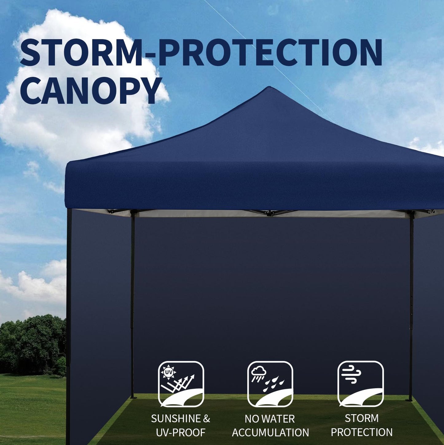 10x10 Pop up Canopy Tent with Sidewalls,Heavy Duty Waterproof Sun Shade Canopy Easy up Canopy with Wheel Bag Commercial Gazebo Tent for Outdoors Parties Vendors Camping Beach (Navy Blue)