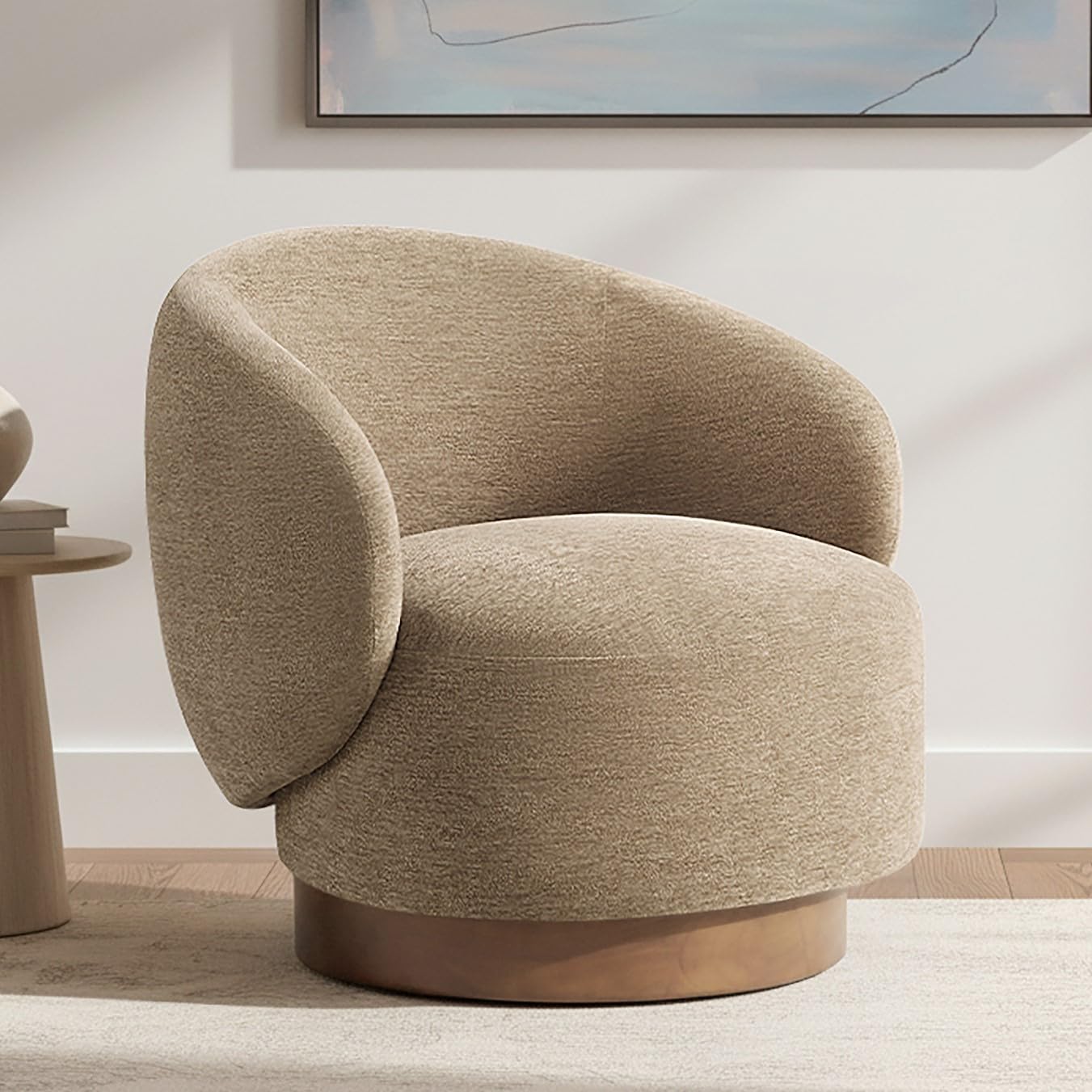 KISLOT Swivel Accent Chair Modern Round Barrel Armchair with Upholstered Faux Leather for Living Room Bedroom Waitingroom,2 Box,Cream