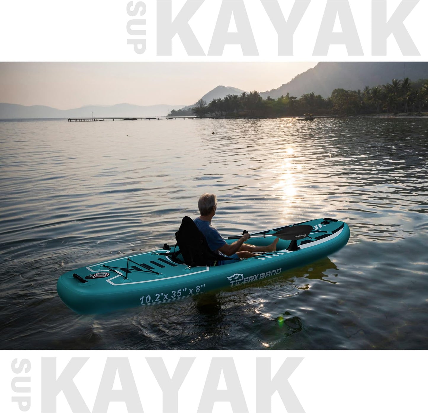 TIGERXBANG 10.2'x35''x8'' Inflatable Kayak with Detachable Seat, SUP-Kayak Set Includes Hand Pump/Aluminum Oar/Backpack, Inflatable Boat for Adults/Youth | for Fishing, Touring-Green