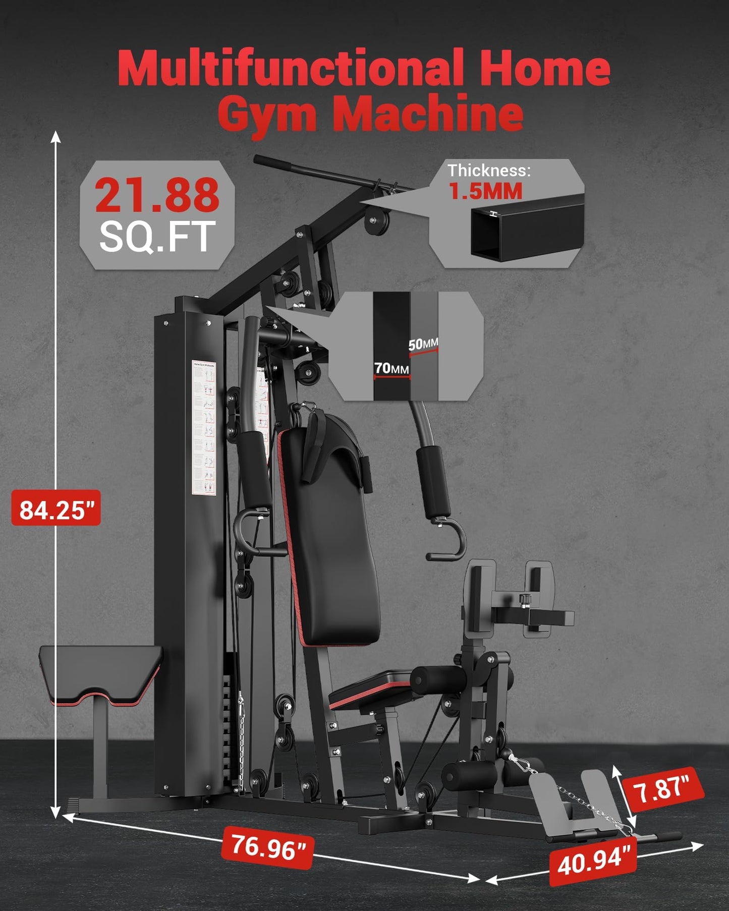 Multifunctional Home Gym Equipment, Workout Station with 150LBS Weight Stack, Home Gym Machine with Pulley System for Full Body Training