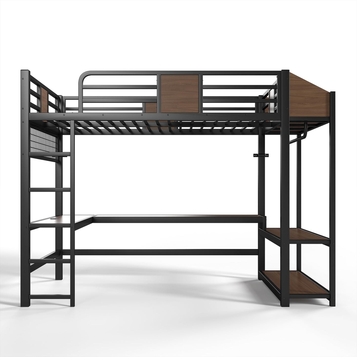 Bellemave Full Size Loft Bed with Desk and USB Ports, Clothes Hanging Rod, LED, Metal Full Loft Bed Frame for Adults, Kids, Teens, Black