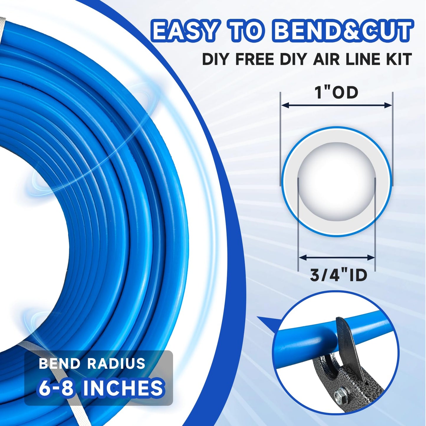 Compressed Air Line Kit, 3/4" x 50' 120’&200'&300' HDPE-Aluminum-HDPE Piping, Air Line Hose, Air Hose Kit with Air Compressor Accessories and Airline Tubing