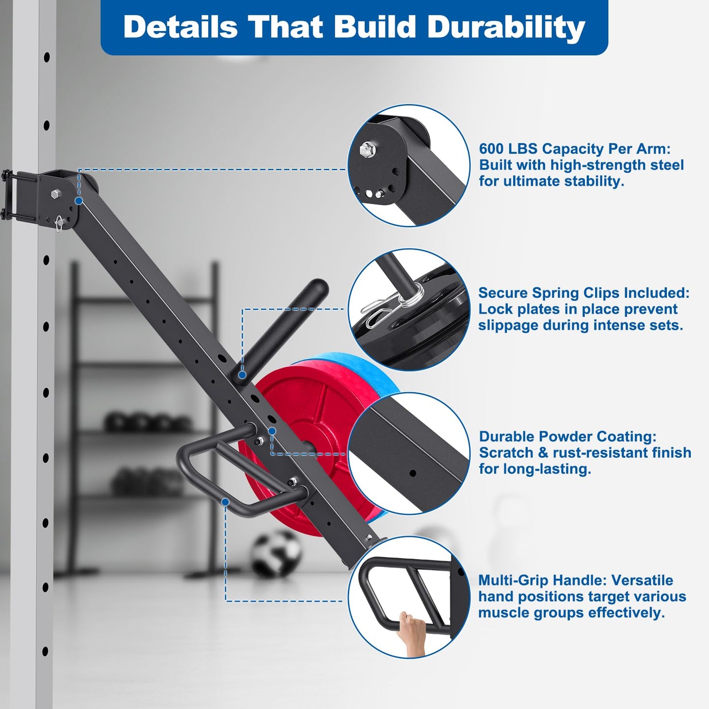 SELEWARE Upgraded Heavy Duty Adjustable Lever Arms for 3x3 Power Racks with 5/8" or 1" Holes, Multi-Grip Jammer Arms, 600lbs Capacity Per Arm, Squat Rack Attachments for Home Gym Strength Training
