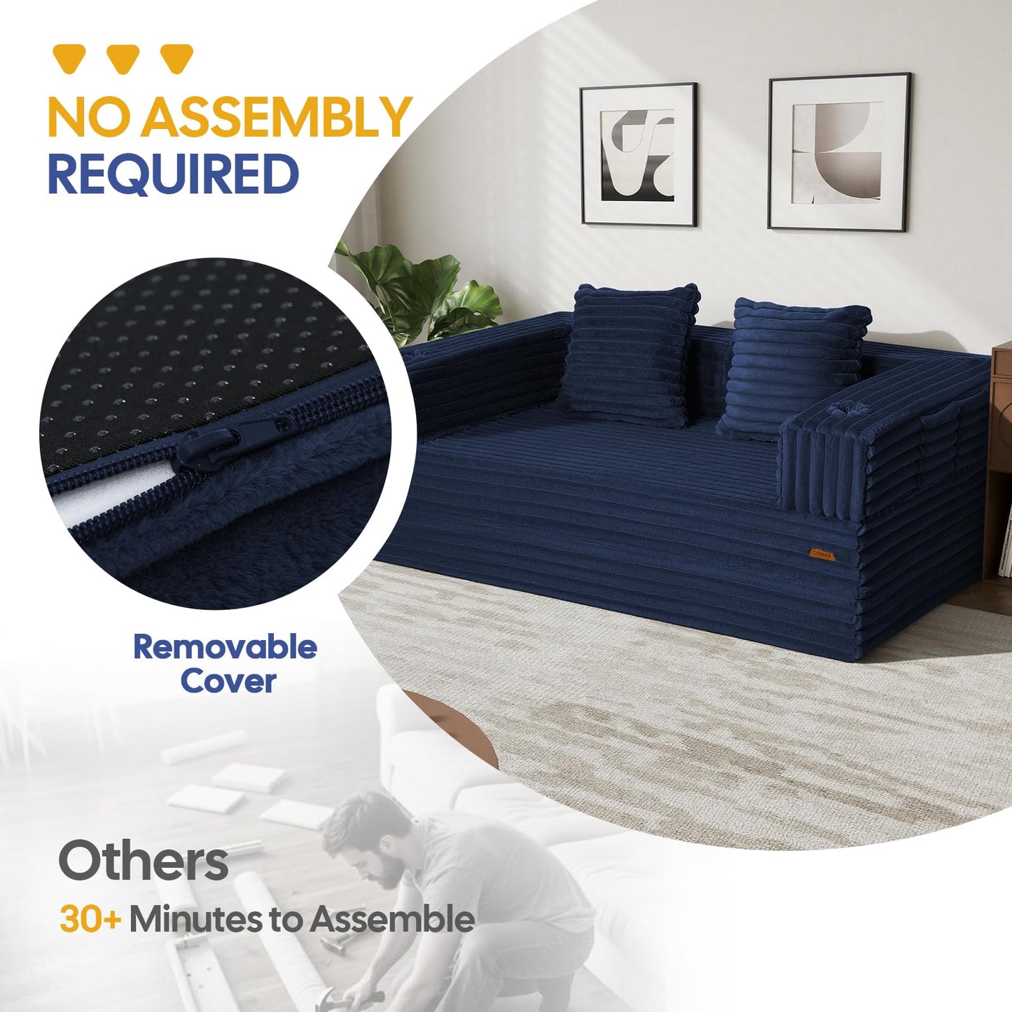 COMAX Futon Sofa Bed, 4‑in‑1 Convertible Sofa Bed, Boneless Couches for Living Room, Fold Out Small Foldable Loveseat Space‑Saving, Classic Navy
