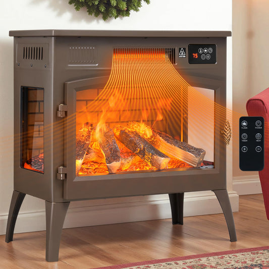DOVOV 24'' Freestanding Electric Fireplace Heater with 6 Variable Realistic Flame Colors, 1000W/1500W Fireplace Stove with Overheat Protection for Indoor, Bedroom, Living Room, Office