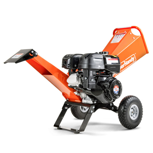 SuperHandy 4-Inch Wood Chipper Shredder Mulcher – 9HP Gas-Powered Heavy Duty Chipping Machine, 10" Wheels, Vertically Adjustable Discharge, Reversible Blades for Yard, Farm & Forestry Cleanup