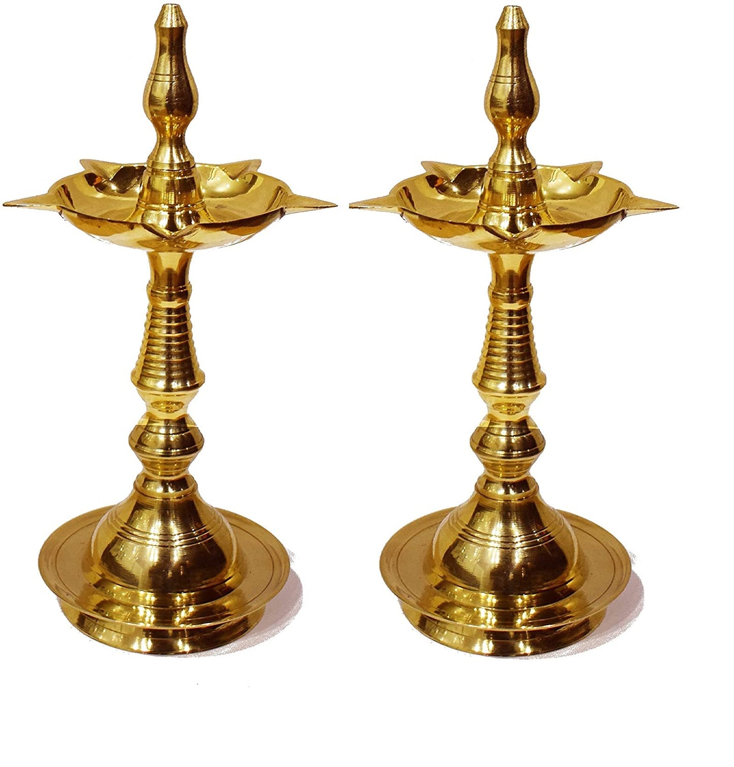 Craftsman Kerala Diya 11 Inch Pure Brass Oil Lamp Pack of 2 Golden Engraved Design