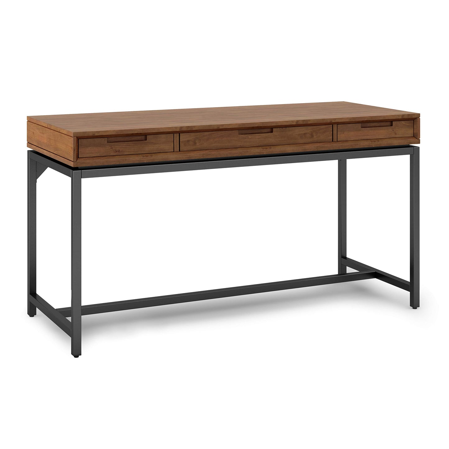 SIMPLIHOME Banting Desk - 60 Inch Wide Solid Wood and Metal Writing Desk in Medium Saddle Brown, Modern Industrial Home Office Computer Table for Study with 2 Drawers and Flip-Down Keyboard Tray