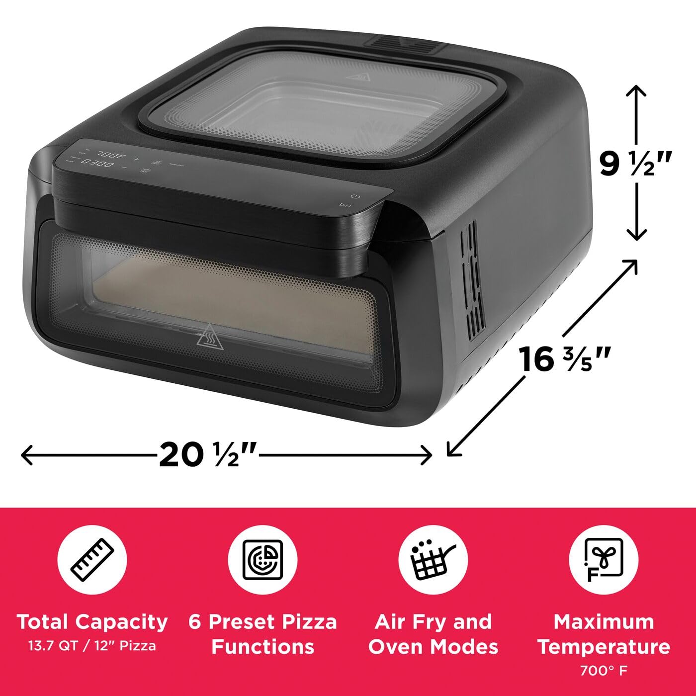 Frigidaire Electric Indoor Pizza Oven – Reach Temperatures of 700°F – Stone Bake 12” Pizzas in Minutes – Portable Countertop Oven with Air Fry and Bake. Peel Included Model FRPO100B
