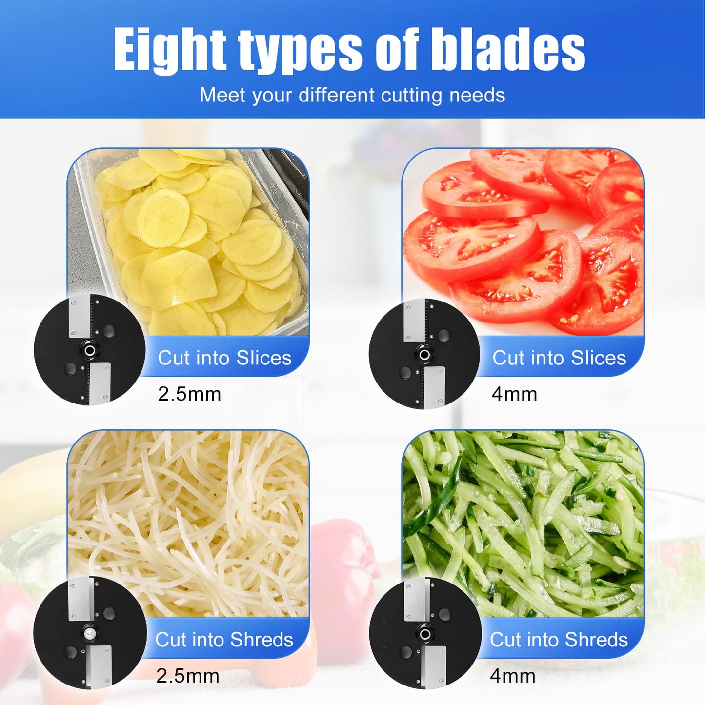 MOGAN 8-In-1 Electric Vegetable Cutter, Commercial Vegetable Slicer Fruit Slicer Machine, Veggie Food Processor Dicer Chopper Stainless Steel Blades for Slicing Shredder Dicing for Home and Kitchen