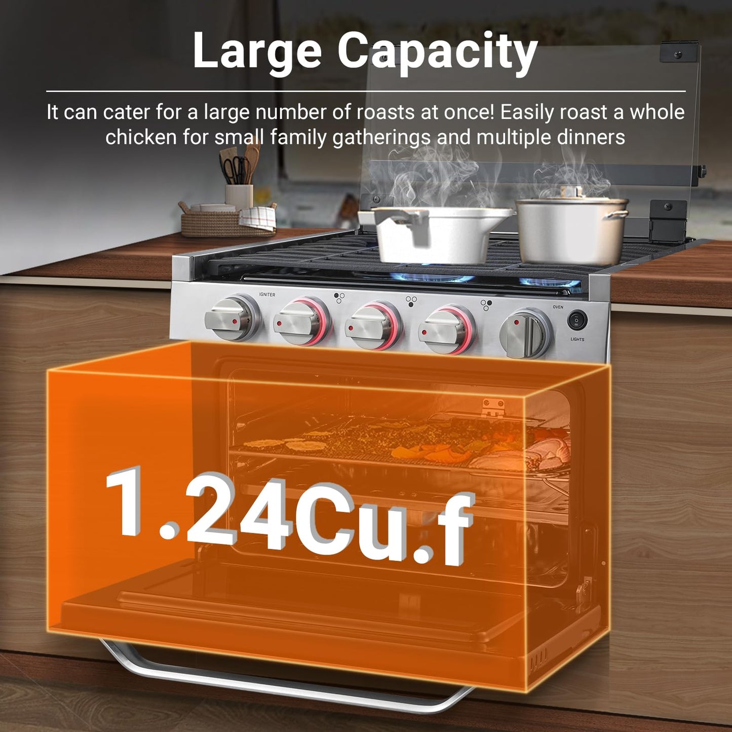 AMZCHEF 17 Inch 3-Burner RV Gas Range with 1.24 Cu.Ft Oven, High Output Propane Stove for Mobile Home, Camper, Apartment, Stainless Steel