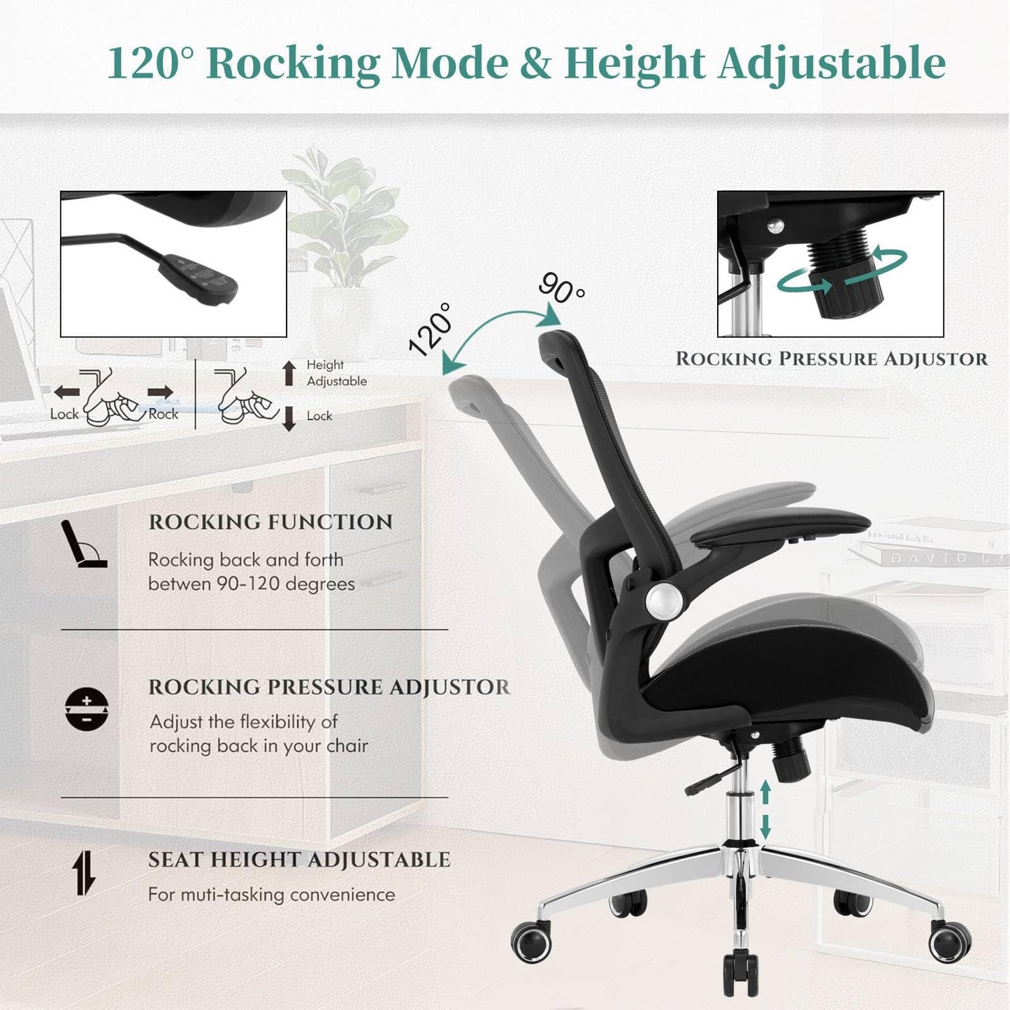 Big and Tall Office Chair 400lbs, Heavy Duty Computer Desk Chair with Wide 3D Modeling Foam Seat, Ergonomic Executive Office Chair for Heavy People with Adjustable Lumbar Support Armrests Metal Base