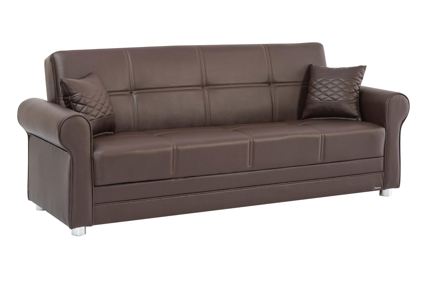 Ottomanson Convertible Sofa Bed Futon Couch with Hidden Storage & Click-Clack Sit-Sleep Conversion – Firm Support Sleeper Sofa for Living Room, Apartment & Guest Room, Brown