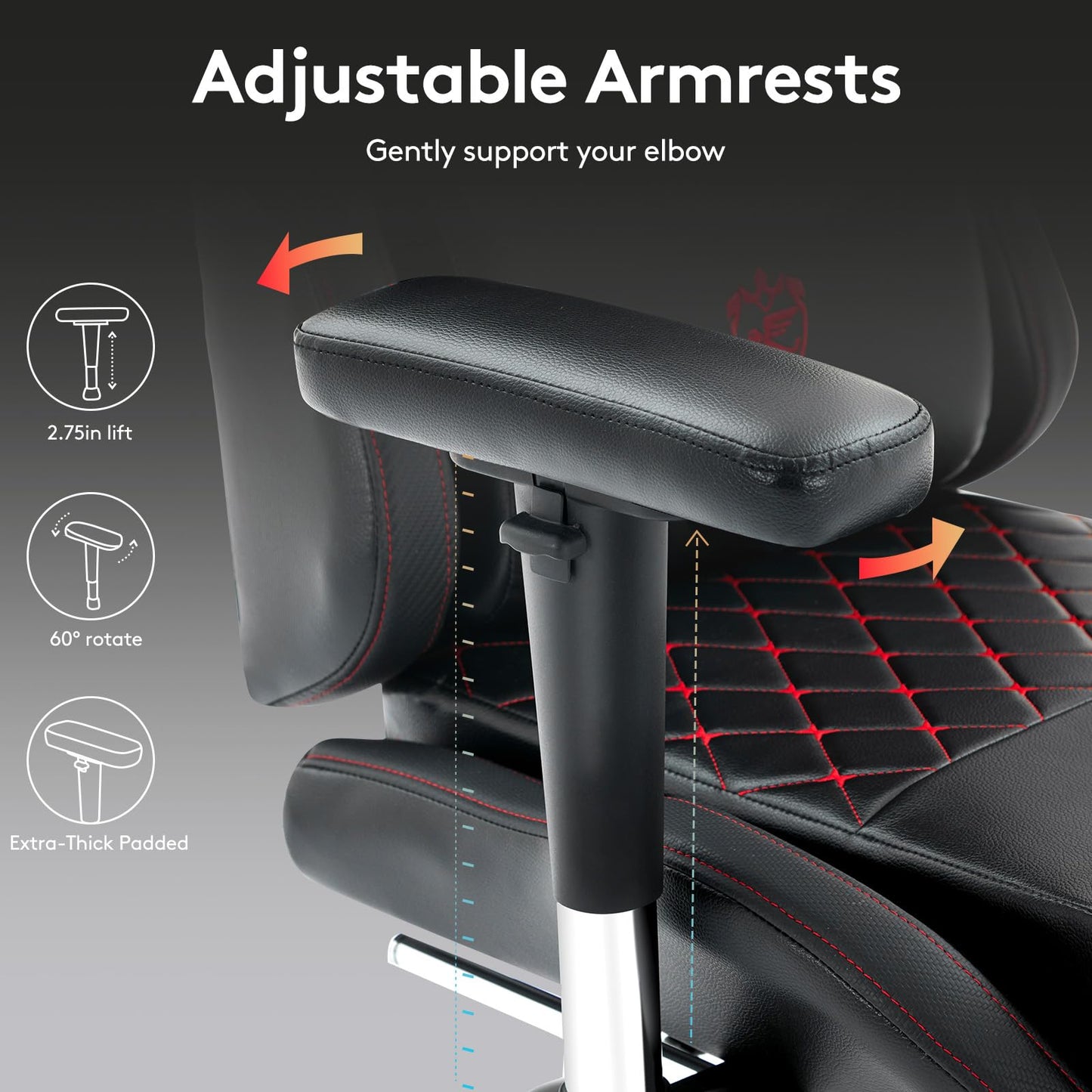 Morkprism Gaming Chair,Computer Office Chair with Footrest,Massage Lumbar Support and Gel Pad,Ergonomic Reclining Leather Gamer Chair with Headrest,Adjustable Armrests and Spring Cushion Black Red