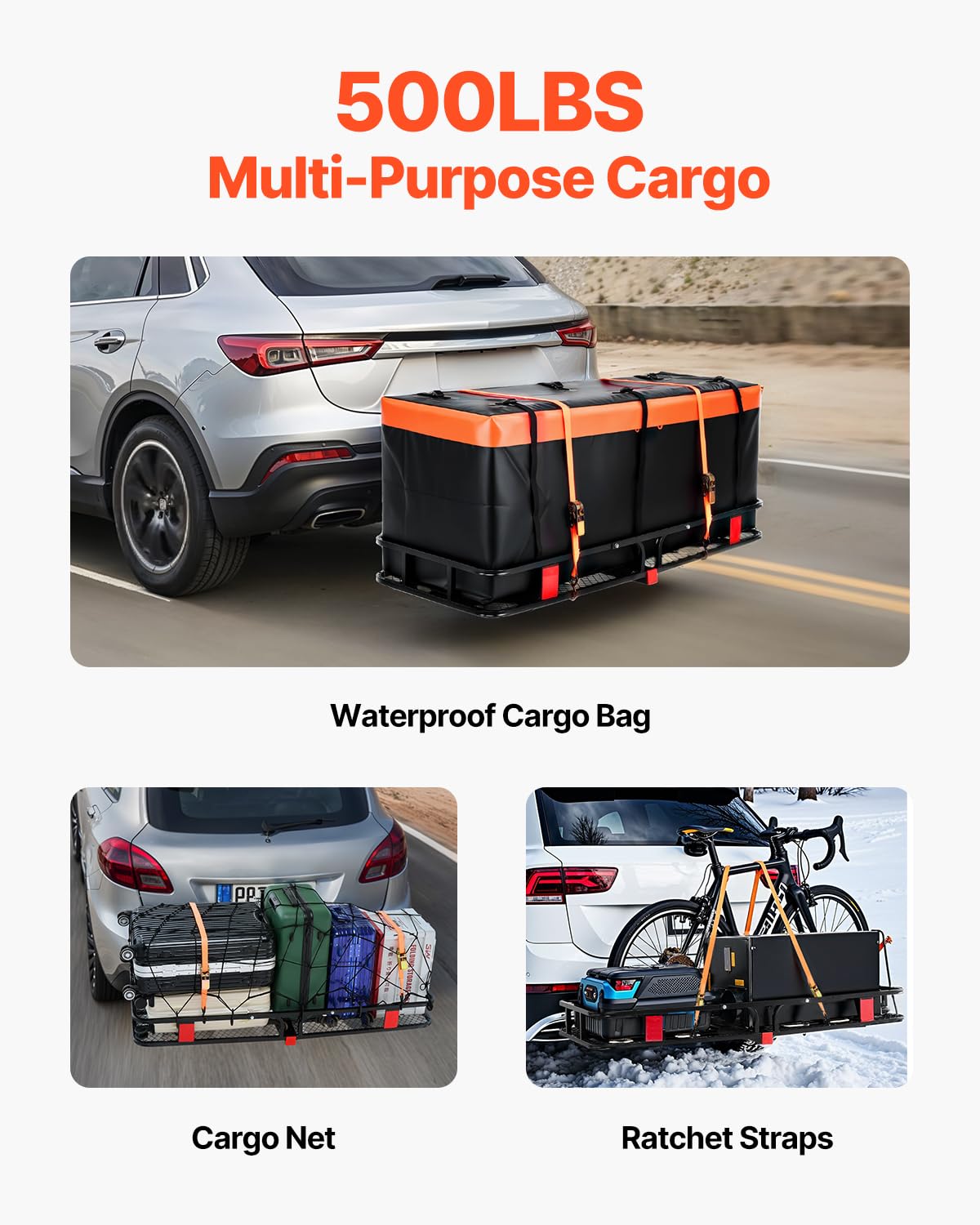 VEVOR 60 x 24 x 6 in Folding Hitch Cargo Carrier 500lbs Capacity