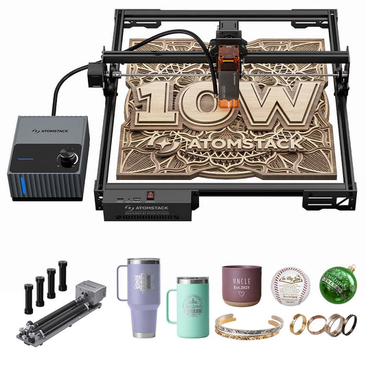 ATOMSTACK A10 Pro V2 10W Laser Engraver with Auto Air Assist & R6 Rotary Roller, 0.06mm High Accuracy Laser Cutter for Wood and Metal, Professional DIY Laser Engraving Machine with Eye Protection