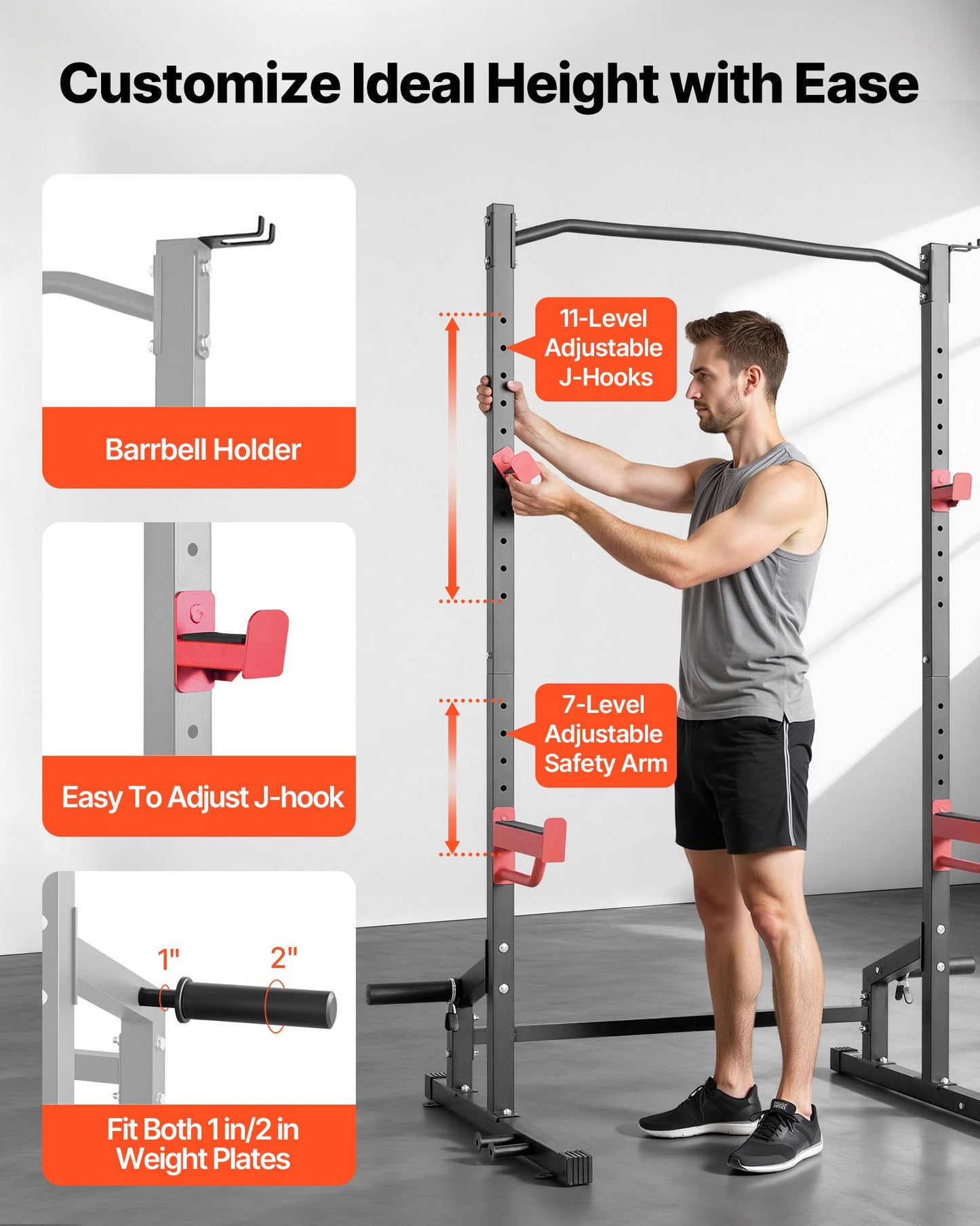 VEVOR Power Cage Squat Rack, Multifunctional Power Rack Home Gym, 1000LBS Strength Training Workout Equipment with 4 Band Pegs, Adjustable J-Hooks & Safety Bars for Barbell Squat Bench Press Pull-Up