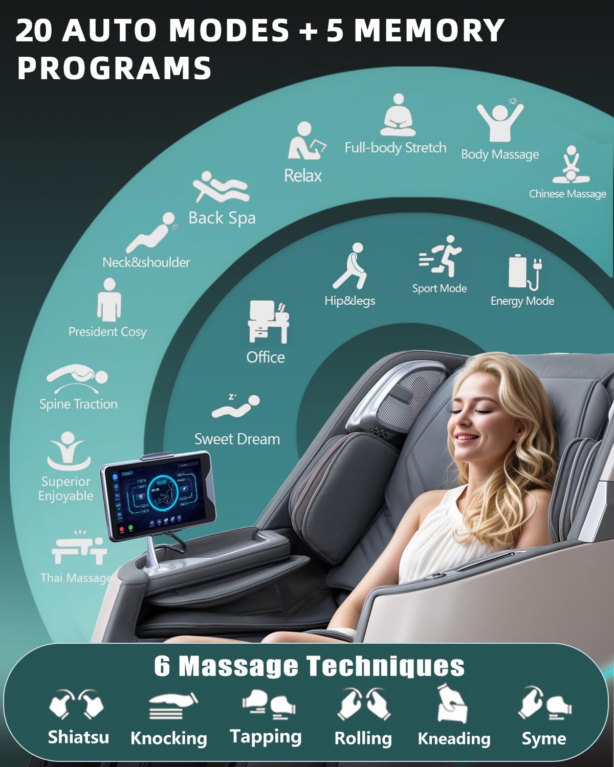 RelaxRelife Massage Chair Full Body, 4D Zero Gravity Massage Chairs, 20 Auto Modes, 11 Massage Technique, 40 Airbags Shiatsu Massage, APP Control with HiFi Bluetooth Speaker Grey