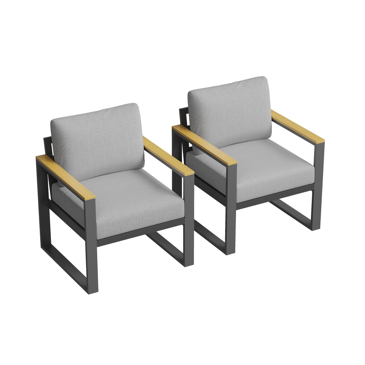 IDEALHOUSE Aluminum Patio Furniture Armchair Set of 2, Metal Outdoor Chairs with Upgraded Cushions, All-Weather Outdoor Single Sofa for Balcony, Garden, Deck, Backyard,Gray