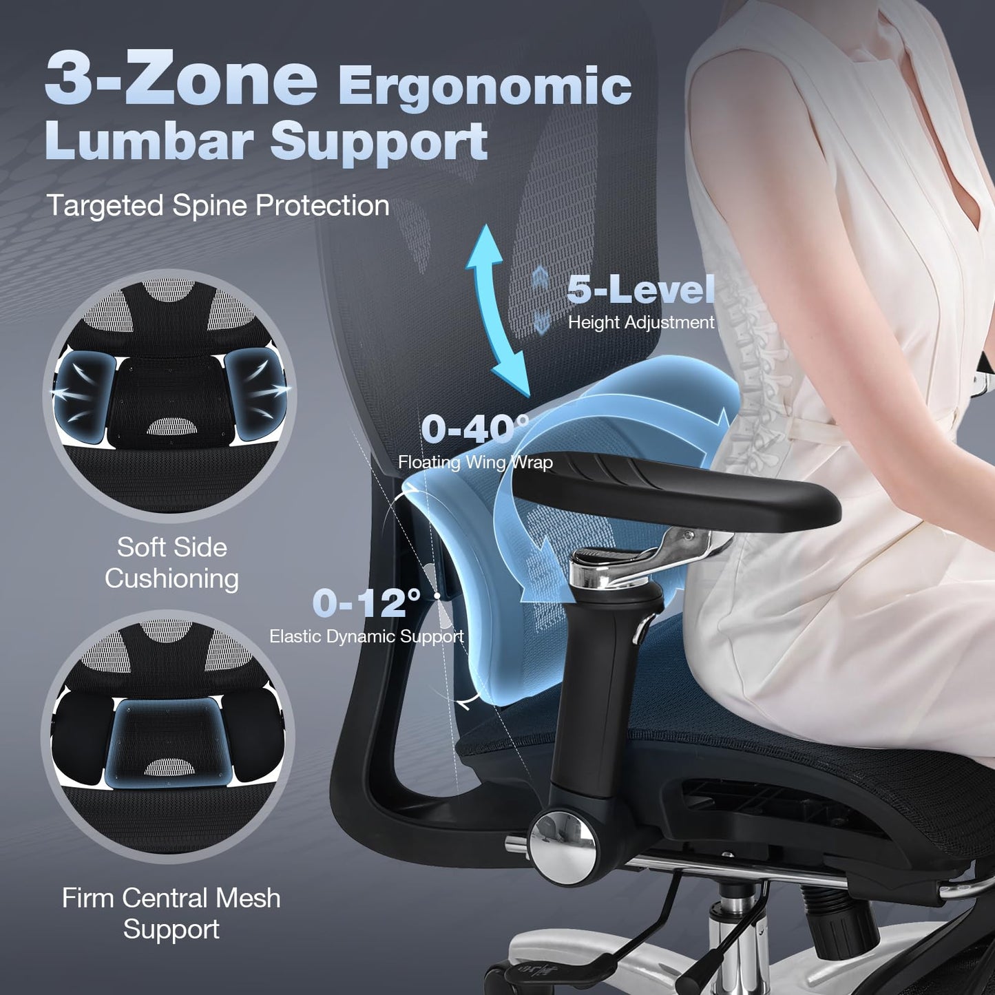 MALOL Ergonomic Office Chair, 400lbs High Back Mesh Desk Chair with 6D Armrests, 3D Headrest, Adjustable Lumbar Support, Seat Depth Adjustment, Tilt Lock, Metal Base & PU Wheels, Black
