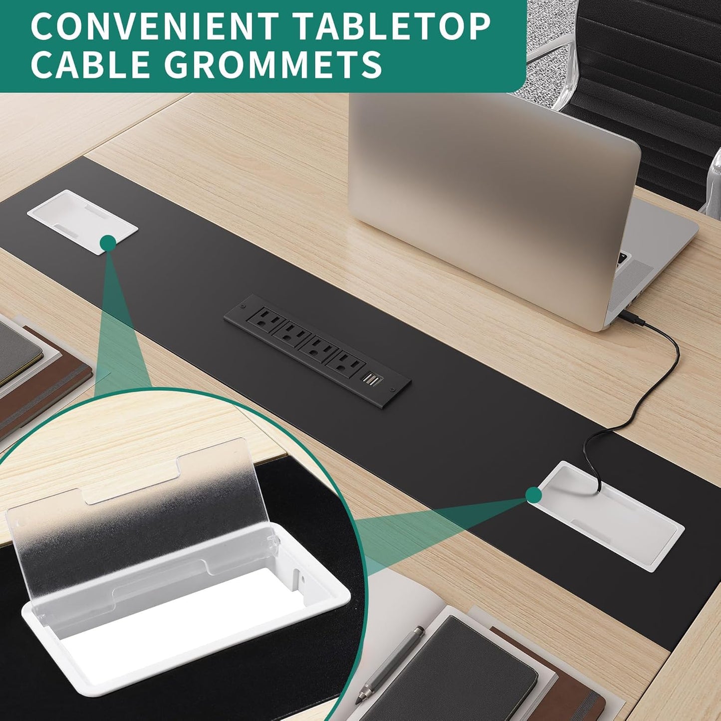 DWVO 6FT Conference Table, 70.8" Boat Shaped Meeting Table with Power Outlets & Rectangle Grommet, Modern Seminar Table for Office Conference Room, Boardroom Desk