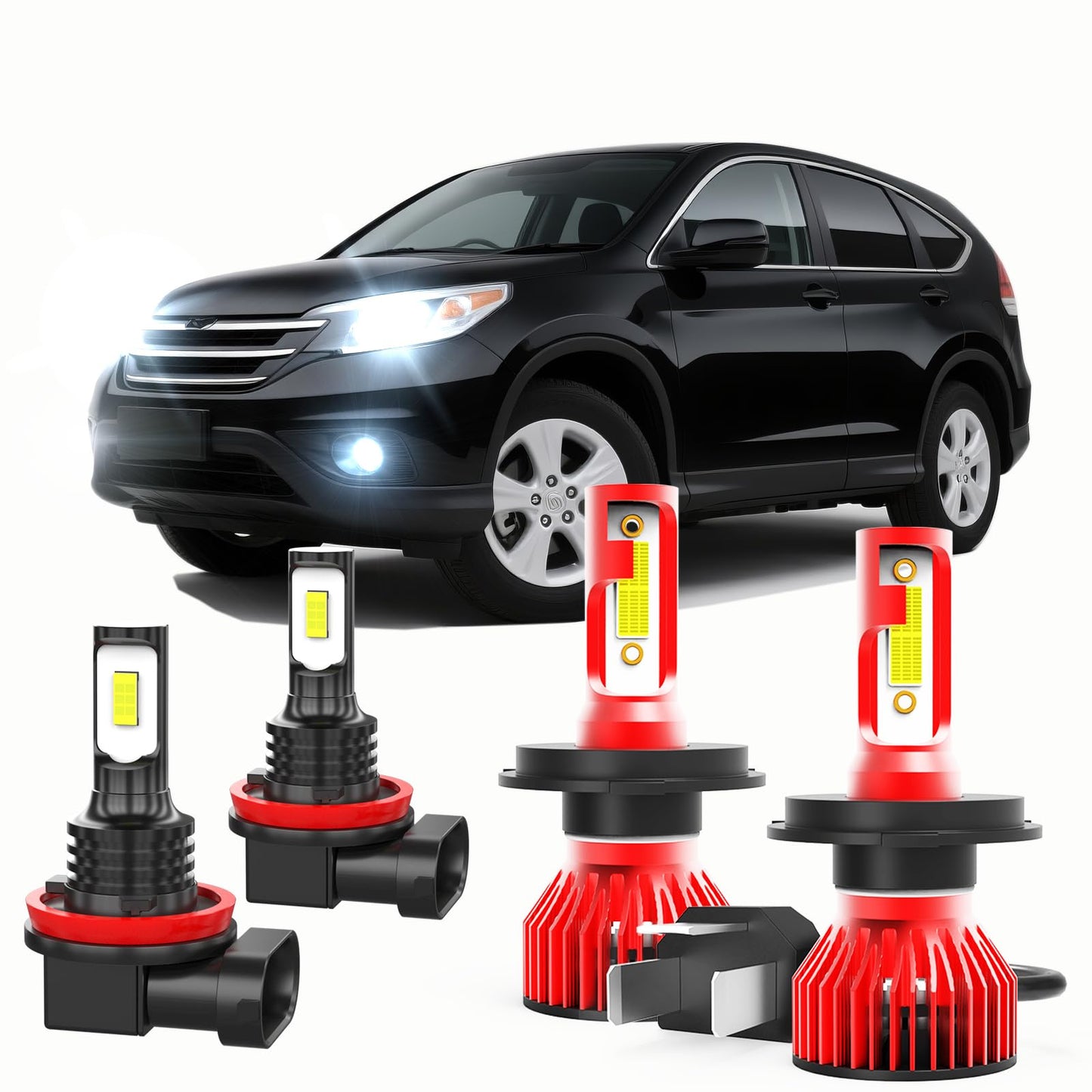 qobsos LED Bulbs 9003/H4 & H11 Fog Lights 20000LM 6000K White Standard Size Red V6H4011 Pack of 4 for Honda Ridg