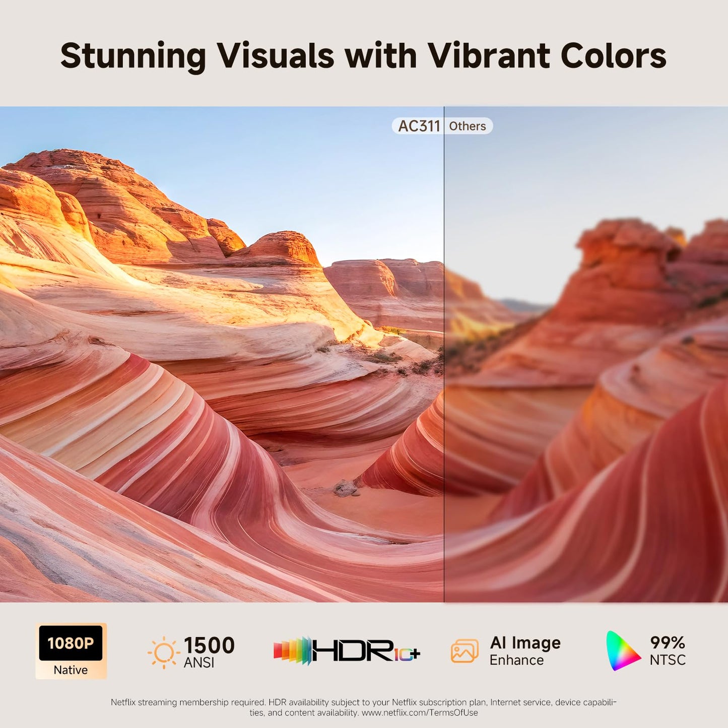 [Short Throw/1500ANSI/Built in Apps] 4K Outdoor Projector with WiFi and Bluetooth, Auto Focus Projector with Dual-Mode Stand, Smart Portable Proyector with Netflix/YouTube/PrimeVideo & Dolby