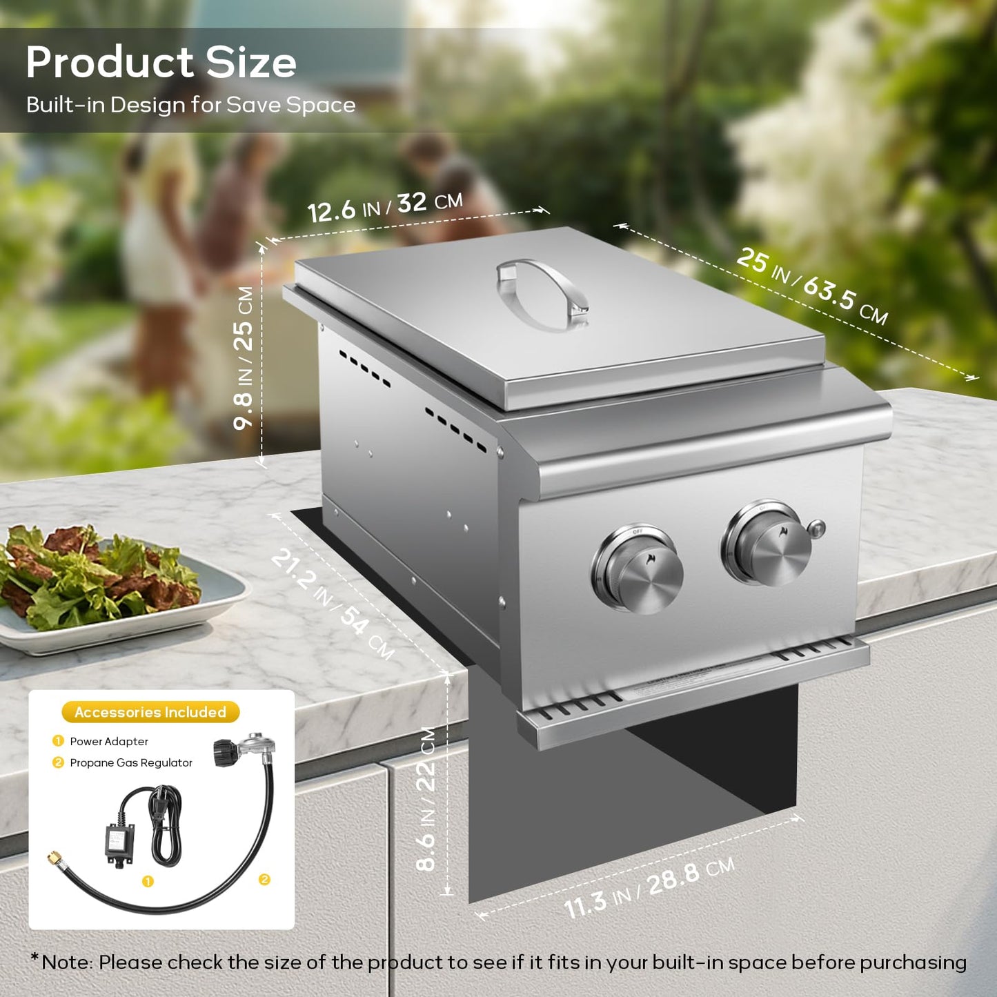 VEPURLT Double Side Burner with 2 x 17,000 BTU LP Gas Grills, Heavy Duty 304 Stainless Steel Built-in Gas Burners for Outdoor BBQ Island Grill Stations (Liquid Propane)