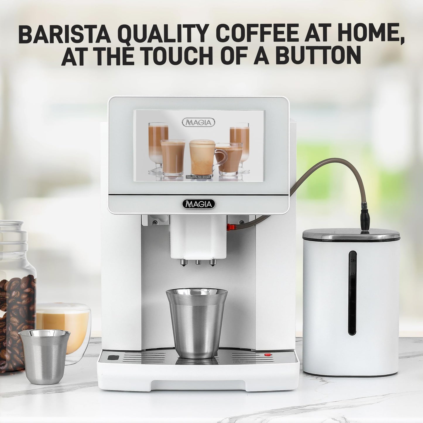Zulay Magia Super Automatic Espresso Maker Machine with Grinder - 19 Fully Customizable Coffee Options, Auto Cleaning, Milk Foam System - for Latte, Cappuccino - Ultra LUX - White (13.7x17.7x9.4)