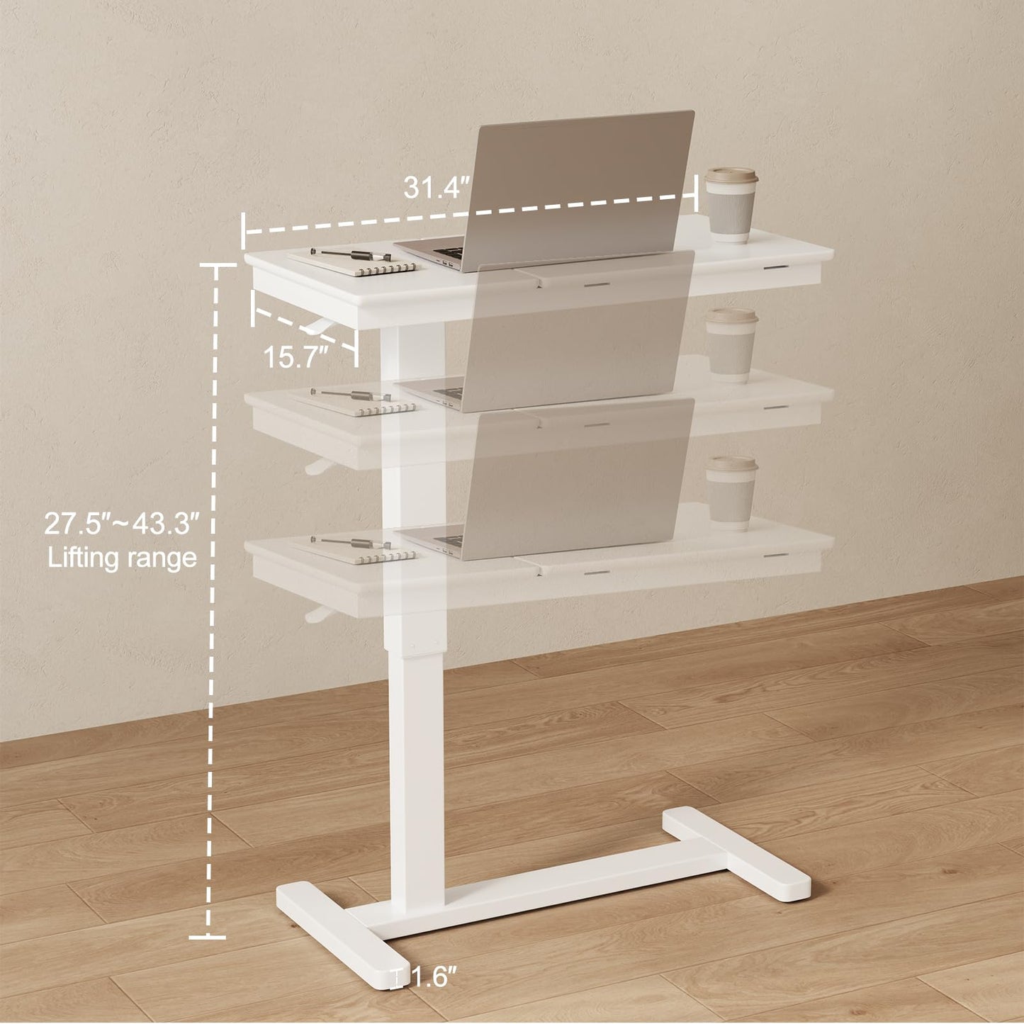 Muwuele Solid Wood Overbed Bedside Table with Wheels, Adjustable Medical Tilt Top Hospital Bed Table Over The Bed, Rolling Laptop Desk, Mobile Standing Desk for Hospital and Home Use (White)