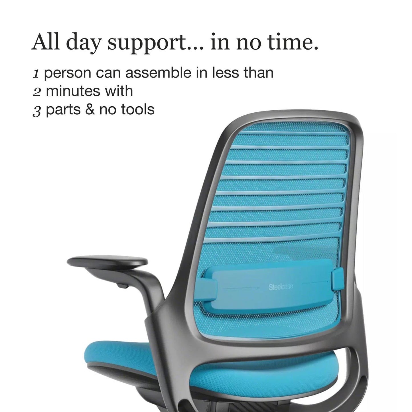 Steelcase Series 1 Office Chair - Ergonomic Work Chair with Wheels for Carpet - Helps Support Productivity - Weight-Activated Controls, Back & Arm Support - Easy Assembly - Blue Jay