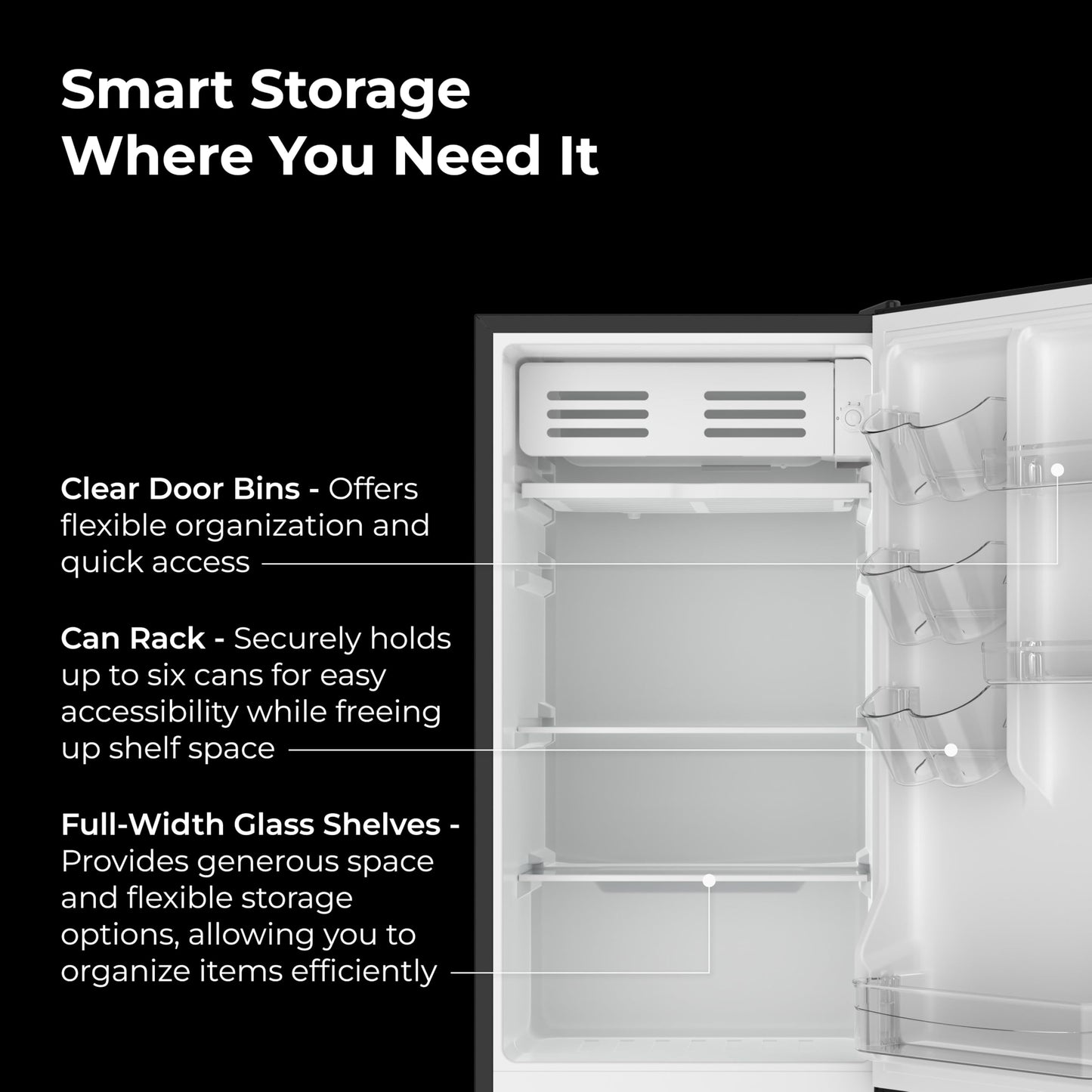 Kenmore 18" Compact Refrigerator with Chiller Compartment - Reversible Door, Adjustable Glass Shelves, ENERGY STAR Certified, 6 Can Rack, Interior Lighting, Freestanding, 3.5 cu. ft. Capacity - Black