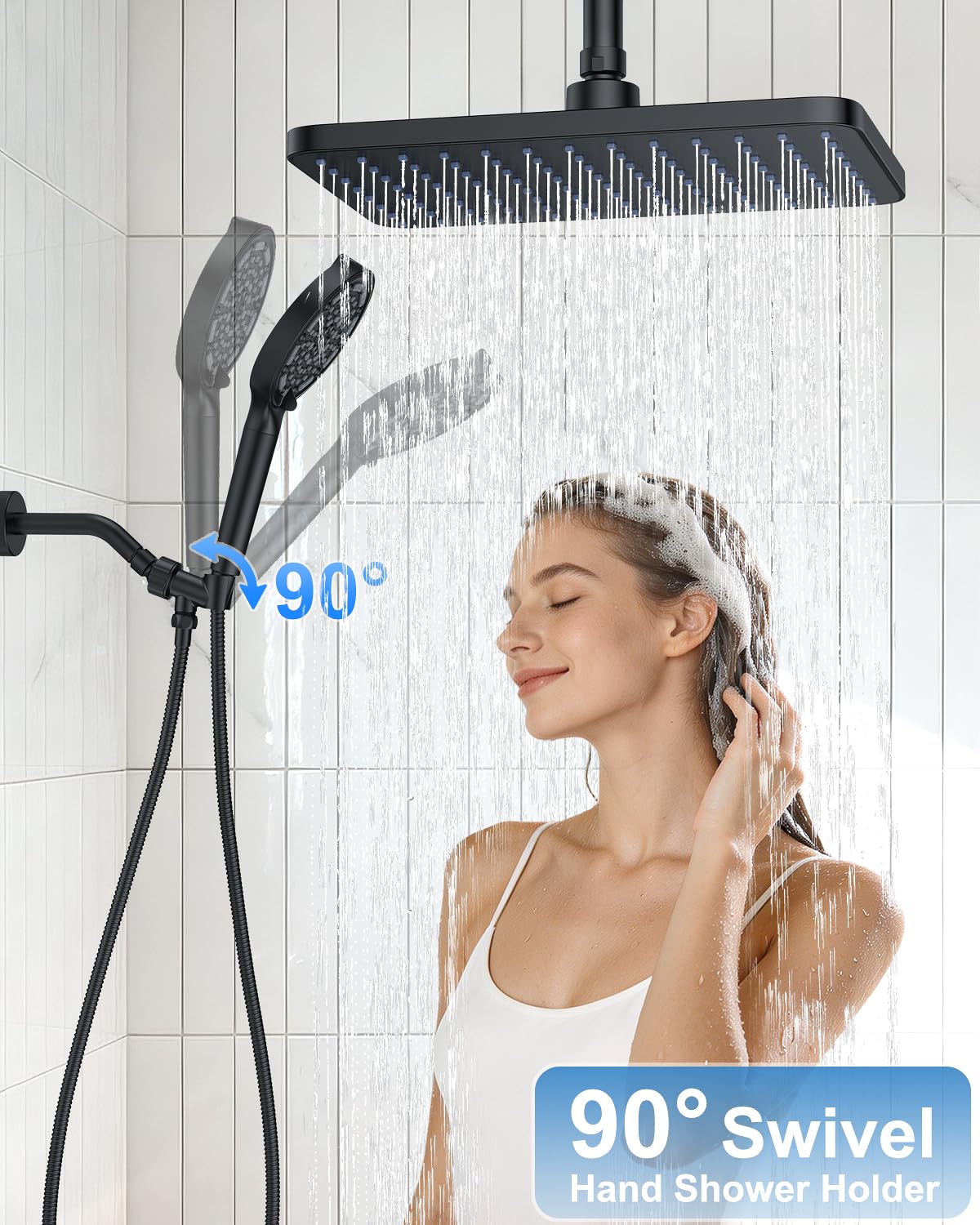 11" Matte Black Rainfall Shower System – Complete Spa Faucet Set with Filtered Handheld Sprayer & Mixer Valve – Modern High Pressure Bathroom Fixture Trim Kit