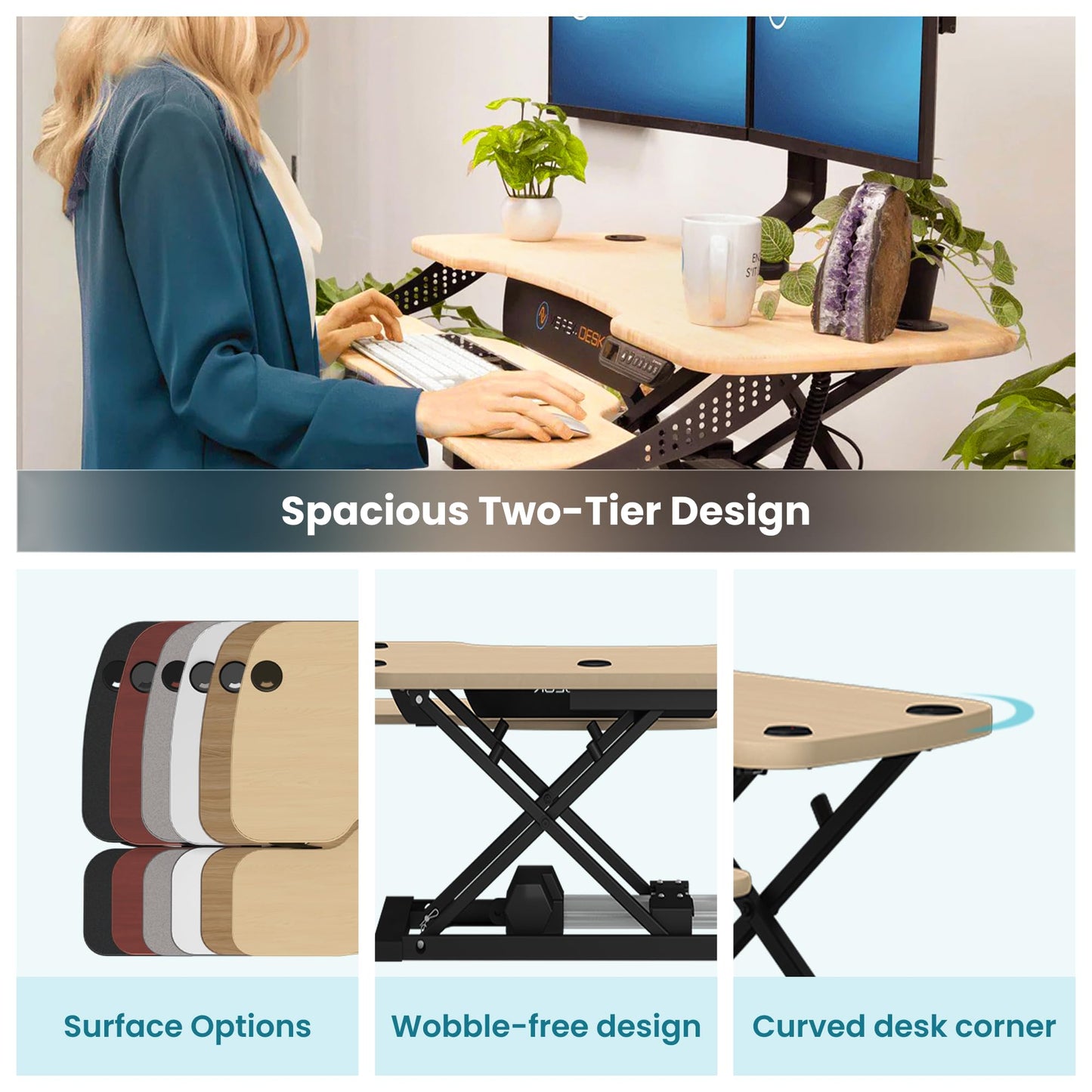 VERSADESK PowerPro 36 Inch Electric Standing Desk Converter – Push-Button Height Adjustable Sit to Stand Desk Riser for Dual Monitors & Laptop – Motorized Desktop Workstation with Wide Keyboard Tray