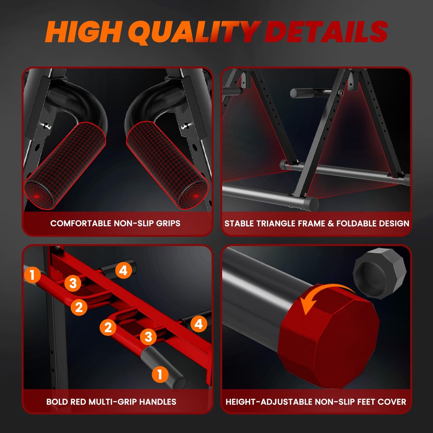WATBKHE Power Tower Pull Up Dip Station Pull Up Bar Adjustable, Multifunction Home Gym, Strength Training Equipment, Triangular Design, 700LBS Weight Capacity Red